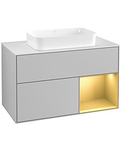 Villeroy und Boch Finion Waschtischunterschrank F661HFGJ 100x60,3x50,1cm, Regal rechts Gold matt, Light grey matt