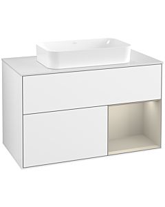 Villeroy und Boch Finion Waschtischunterschrank F661HHGF 100x60,3x50,1cm, Regal rechts Sand Matt, Glossy white lacquer