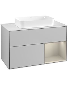 Villeroy und Boch Finion Waschtischunterschrank F661HHGJ 100x60,3x50,1cm, Regal rechts Sand Matt, Light grey matt