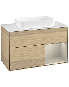 Villeroy und Boch Finion Waschtischunterschrank F661HHPC 100x60,3x50,1cm, Regal rechts Sand Matt, Oak Veneer