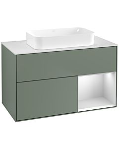Villeroy und Boch Finion Waschtischunterschrank F661MTGM 100x60,3x50,1cm, Regal rechts White matt lacquer, Olive Matt Lacquer