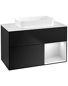 Villeroy und Boch Finion Waschtischunterschrank F661MTPD 100x60,3x50,1cm, Regal rechts White matt lacquer, Black matt lacquer