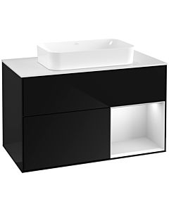 Villeroy und Boch Finion Waschtischunterschrank F661MTPH 100x60,3x50,1cm, Regal rechts White matt lacquer, Glossy Black Lacquer