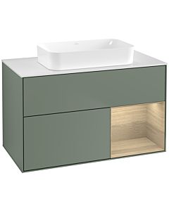 Villeroy und Boch Finion Waschtischunterschrank F661PCGM 100x60,3x50,1cm, Regal rechts Oak Veneer, Olive Matt Lacquer