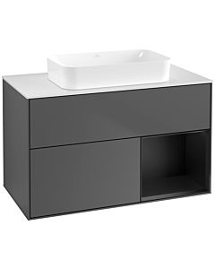 Villeroy und Boch Finion Villeroy und Boch F661PDGK 100x60.3x50.1cm, étagère à droite laqué noir mat, anthracite mat