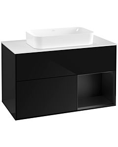 Villeroy und Boch Finion Waschtischunterschrank F661PDPH 100x60,3x50,1cm, Regal rechts Black matt lacquer, Glossy Black Lacquer