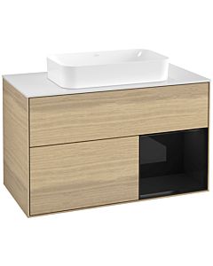 Villeroy und Boch Finion Waschtischunterschrank F661PHPC 100x60,3x50,1cm, Regal rechts Glossy Black Lacquer, Oak Veneer