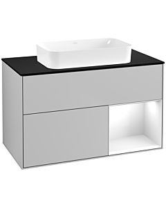 Villeroy und Boch Finion Waschtischunterschrank F662GFGJ 100x60,3x50,1cm, Regal rechts Glossy white lacquer, Light grey matt