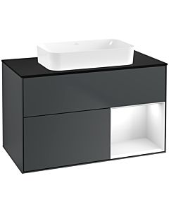 Villeroy und Boch Finion Waschtischunterschrank F662GFHG 100x60,3x50,1cm, Regal rechts Glossy white lacquer, Midnight Blue Matt Lacquer