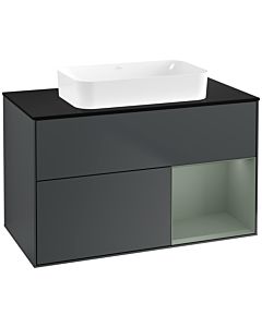 Villeroy und Boch Finion Waschtischunterschrank F662GMHG 100x60,3x50,1cm, Regal rechts Olive Matt Lacquer, Midnight Blue Matt Lacquer