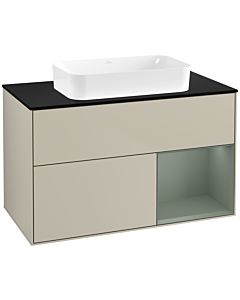 Villeroy und Boch Finion Waschtischunterschrank F662GMHH 100x60,3x50,1cm, Regal rechts Olive Matt Lacquer, Sand Matt Lacquer