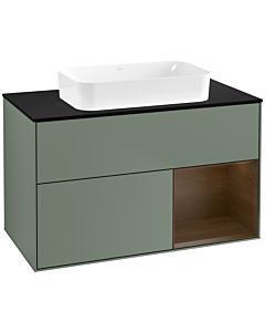 Villeroy und Boch Finion Waschtischunterschrank F662GNGM 100x60,3x50,1cm, Regal rechts Walnut veneer, Olive Matt Lacquer