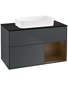 Villeroy und Boch Finion Waschtischunterschrank F662GNHG 100x60,3x50,1cm, Regal rechts Walnut veneer, Midnight Blue Matt Lacquer