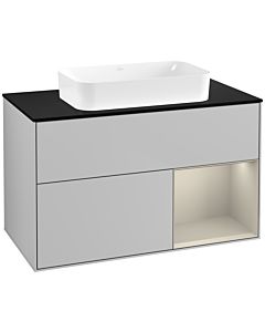 Villeroy und Boch Finion Waschtischunterschrank F662HHGJ 100x60,3x50,1cm, Regal rechts Sand Matt, Light grey matt