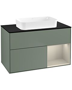 Villeroy und Boch Finion Waschtischunterschrank F662HHGM 100x60,3x50,1cm, Regal rechts Sand Matt, Olive Matt Lacquer
