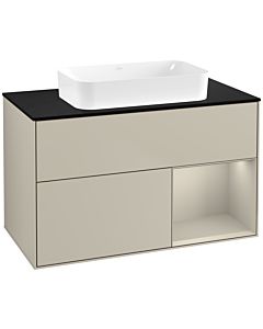 Villeroy und Boch Finion Waschtischunterschrank F662HHHH 100x60,3x50,1cm, Regal rechts Sand Matt, Sand Matt Lacquer
