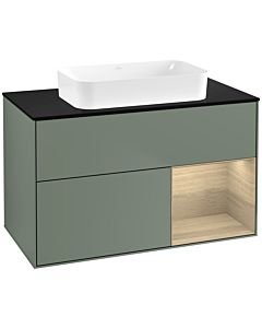 Villeroy und Boch Finion Waschtischunterschrank F662PCGM 100x60,3x50,1cm, Regal rechts Oak Veneer, Olive Matt Lacquer