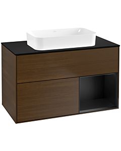 Villeroy und Boch Finion Waschtischunterschrank F662PDGN 100x60,3x50,1cm, Regal rechts Black matt lacquer, Walnut veneer