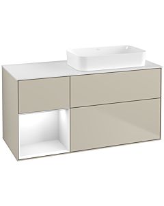 Villeroy und Boch Finion Villeroy und Boch F681GFHH 120x60.3x50.1cm, étagère à gauche Laque blanc brillant, Sand Matt Lacquer