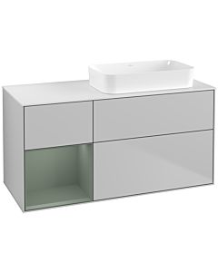 Villeroy und Boch Finion Waschtischunterschrank F681GMGJ 120x60,3x50,1cm, Regal links Olive Matt Lacquer, Light grey matt