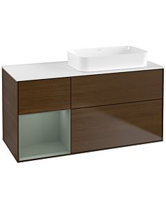 Villeroy und Boch Finion Waschtischunterschrank F681GMGN 120x60,3x50,1cm, Regal links Olive Matt Lacquer, Walnut veneer