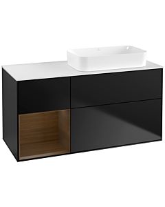 Villeroy und Boch Finion Waschtischunterschrank F681GNPD 120x60,3x50,1cm, Regal links Walnut veneer, Black matt lacquer