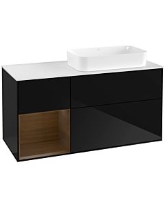 Villeroy und Boch Finion Waschtischunterschrank F681GNPH 120x60,3x50,1cm, Regal links Walnut veneer, Glossy Black Lacquer