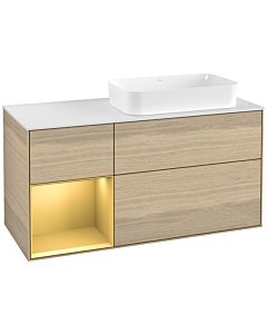 Villeroy und Boch Finion Waschtischunterschrank F681HFPC 120x60,3x50,1cm, Regal links Gold matt, Oak Veneer