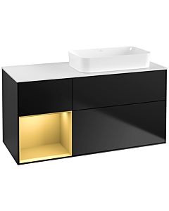 Villeroy und Boch Finion Waschtischunterschrank F681HFPD 120x60,3x50,1cm, Regal links Gold matt, Black matt lacquer