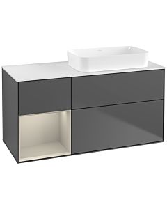 Villeroy und Boch Finion Waschtischunterschrank F681HHGK 120x60,3x50,1cm, Regal links Sand Matt Lacquer, Anthracite matt
