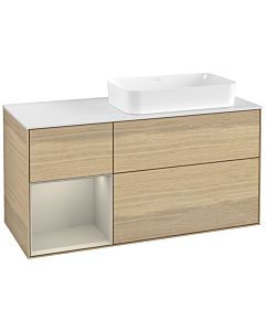 Villeroy und Boch Finion Waschtischunterschrank F681HHPC 120x60,3x50,1cm, Regal links Sand Matt Lacquer, Oak Veneer