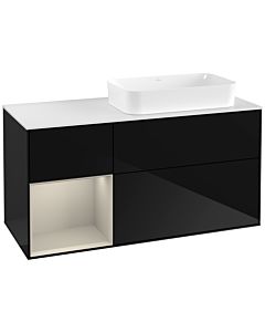 Villeroy und Boch Finion Waschtischunterschrank F681HHPH 120x60,3x50,1cm, Regal links Sand Matt Lacquer, Glossy Black Lacquer