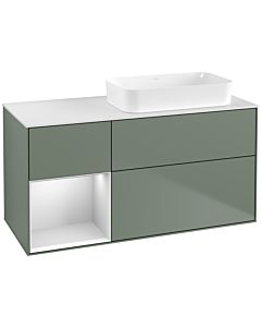 Villeroy und Boch Finion Waschtischunterschrank F681MTGM 120x60,3x50,1cm, Regal links White matt lacquer, Olive Matt Lacquer