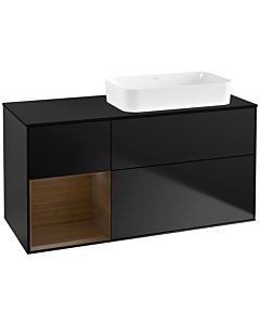 Villeroy und Boch Finion Waschtischunterschrank F682GNPD 120x60,3x50,1cm, Regal links Walnut veneer, Black matt lacquer