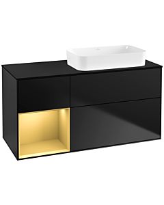 Villeroy und Boch Finion Waschtischunterschrank F682HFPD 120x60,3x50,1cm, Regal links Gold matt, Black matt lacquer