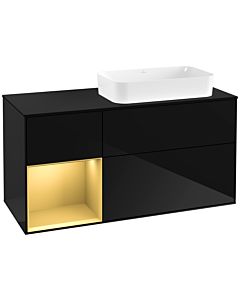 Villeroy und Boch Finion Waschtischunterschrank F682HFPH 120x60,3x50,1cm, Regal links Gold matt, Glossy Black Lacquer