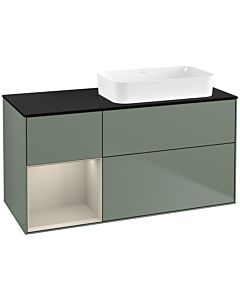 Villeroy und Boch Finion Waschtischunterschrank F682HHGM 120x60,3x50,1cm, Regal links Sand Matt Lacquer, Olive Matt Lacquer