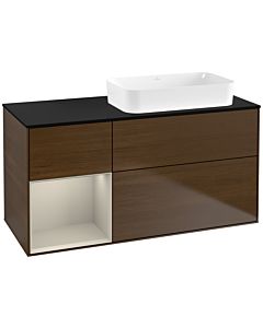 Villeroy und Boch Finion Waschtischunterschrank F682HHGN 120x60,3x50,1cm, Regal links Sand Matt Lacquer, Walnut veneer