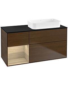 Villeroy und Boch Finion Waschtischunterschrank F682PCGN 120x60,3x50,1cm, Regal links Oak Veneer, Walnut veneer