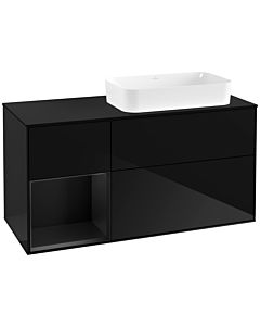 Villeroy und Boch Finion Waschtischunterschrank F682PDPH 120x60,3x50,1cm, Regal links Black matt lacquer, Glossy Black Lacquer