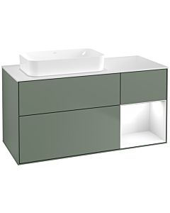 Villeroy und Boch Finion Villeroy und Boch F691GFGM 120x60.3x50.1cm, étagère à droite Laque blanc brillant, Olive Matt Lacquer