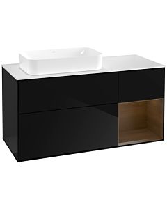 Villeroy und Boch Finion Waschtischunterschrank F691GNPH 120x60,3x50,1cm, Regal rechts Walnut veneer, Glossy Black Lacquer