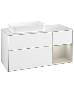 Villeroy und Boch Finion Waschtischunterschrank F691HHGF 120x60,3x50,1cm, Regal rechts Sand Matt, Glossy white lacquer