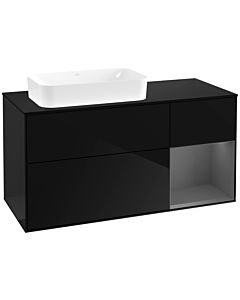 Villeroy und Boch Finion Waschtischunterschrank F692GKPH 120x60,3x50,1cm, Regal rechts Anthracite matt, Glossy Black Lacquer