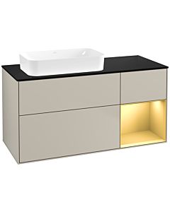 Villeroy und Boch Finion Waschtischunterschrank F692HFHH 120x60,3x50,1cm, Regal rechts Gold matt, Sand Matt Lacquer