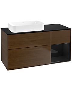 Villeroy und Boch Finion Waschtischunterschrank F692PHGN 120x60,3x50,1cm, Regal rechts Glossy Black Lacquer, Walnut veneer