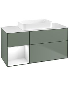 Villeroy und Boch Finion Waschtischunterschrank F701GFGM 120x60,3x50,1cm, Regal links Glossy white lacquer, Olive Matt Lacquer