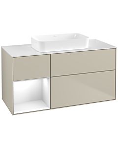 Villeroy und Boch Finion Villeroy und Boch F701GFHH 120x60.3x50.1cm, étagère gauche laqué blanc brillant, Sand Matt Lacquer