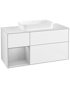 Villeroy und Boch Finion Waschtischunterschrank F701GJGF 120x60,3x50,1cm, Regal links Light grey matt, Glossy white lacquer