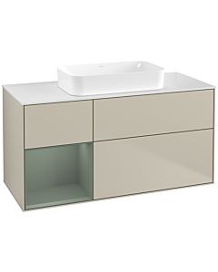 Villeroy und Boch Finion Waschtischunterschrank F701GMHH 120x60,3x50,1cm, Regal links Olive Matt Lacquer, Sand Matt Lacquer